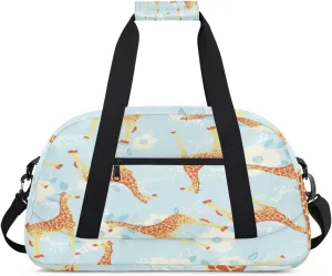 Animal Giraffe Gym Duffel Bag for Men Women Floral Pattern Sports Tote Bag with Adjustable Shoulder Strap for Dance Gymnastics Traveling Outdoor Camping Overnight Stay