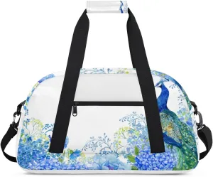 Animal Peacock Gym Duffel Bag for Men Women Hydrangea Sports Tote Bag with Adjustable Shoulder Strap for Dance Gymnastics Traveling Outdoor Camping Overnight Stay