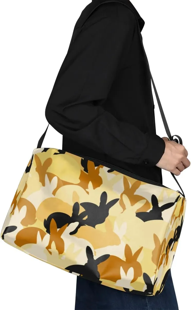 Animal Rabbits Shadow Small Gym Bag for Men Women Workout Sport Duffle Bag Waterproof Weekender Overnight Bag Lightweight Carry on Tote Bag Crossbody Shoulder Travel Bag for Swim Yoge Dance