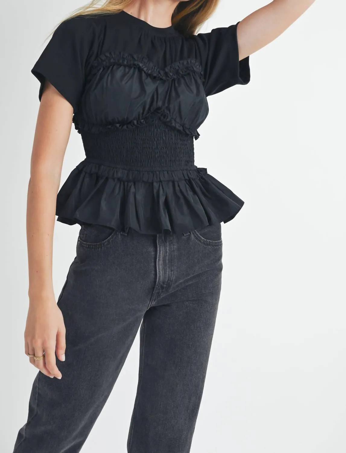 Annie Peplum Top In Black