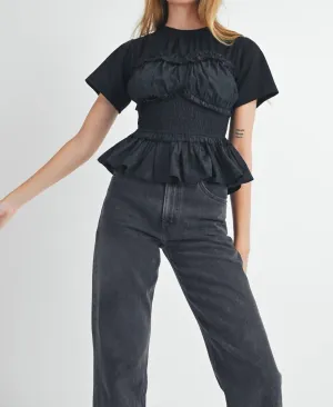 Annie Peplum Top In Black
