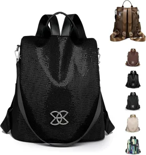 Anti-Theft Large Capacity Backpack, Leisure Shoulder Bag for Women, Anti-Theft Multipurpose Large Capacity Backpack (Black Sequins)