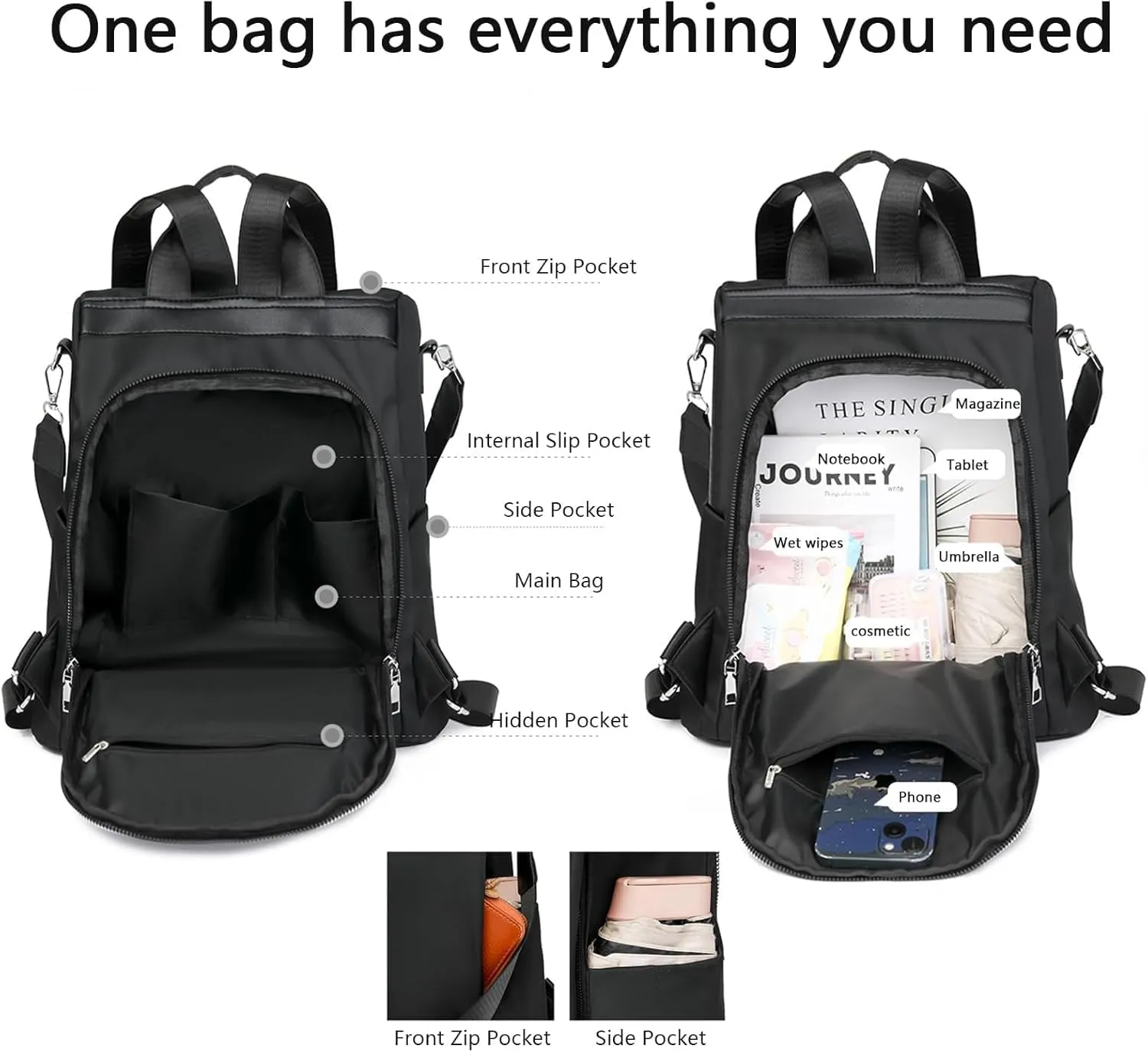 Anti-Theft Large Capacity Backpack, Leisure Shoulder Bag for Women, Anti-Theft Multipurpose Large Capacity Backpack (Black Sequins)