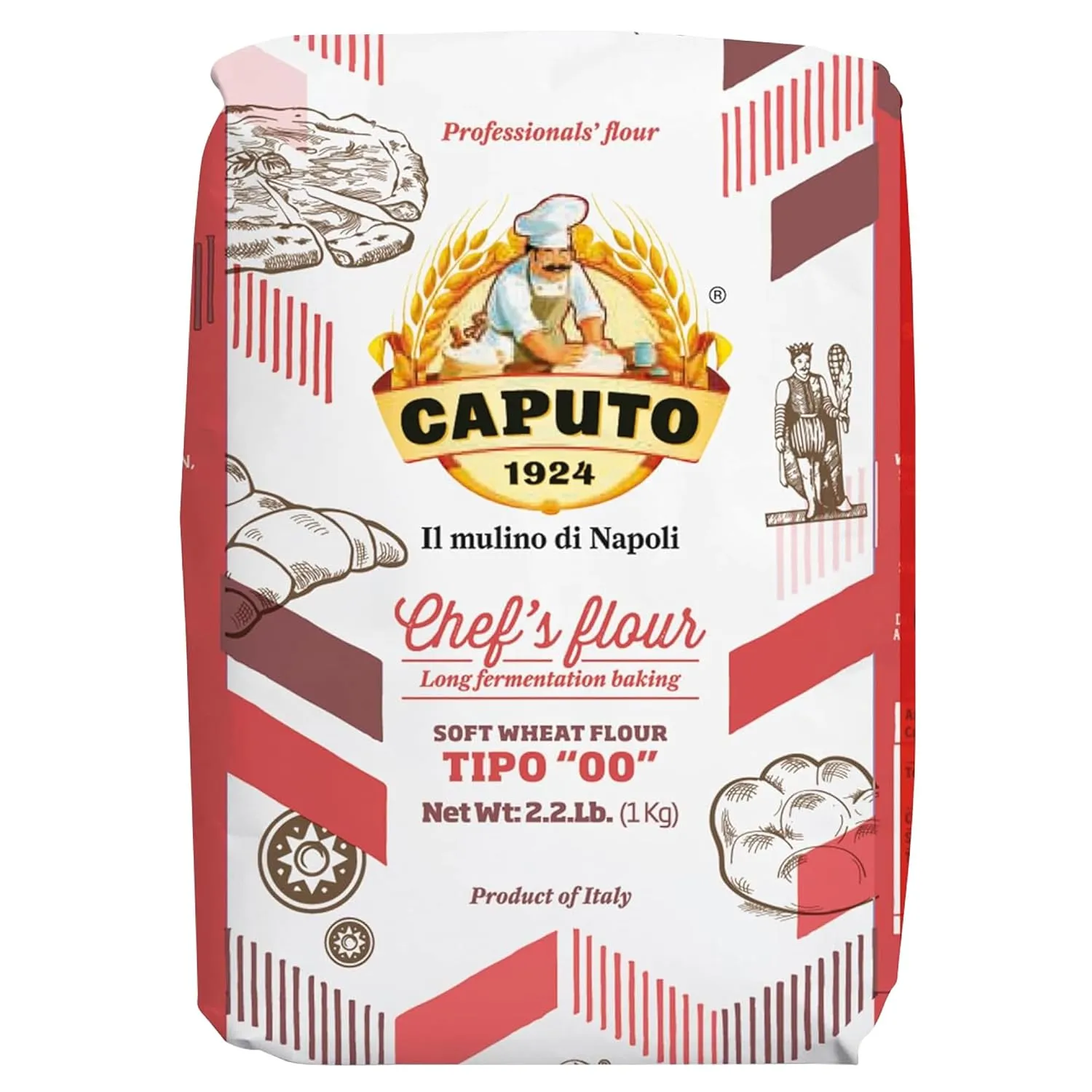 Antimo Caputo Flour"00" Chefs Flour (8 Packs) Each 1 Kilo (2.2 Pounds) Bags, Il Mulino di Napoli, Pizza Flour, for real Naples Pizza