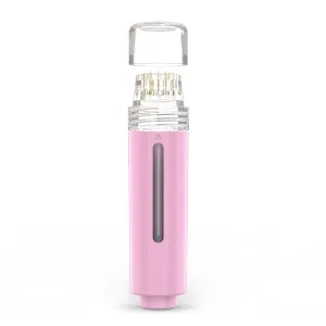 AQUA STAMP 2-in-1 Titanium Derma Stamp Pen | 0.25mm Gold Micro Needles | Manual Microneedling Tool for Face Lips Scalp Care | Portable Serum Applicator with Refillable Tube (Pink)