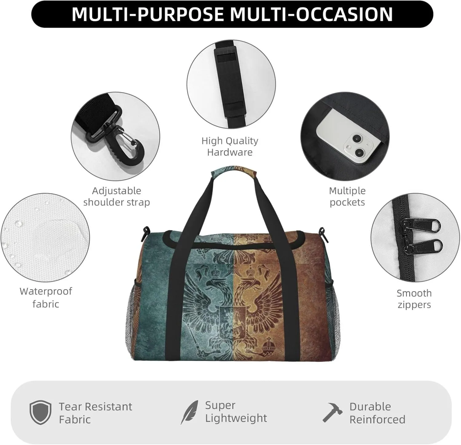Arms Backgrounds Old Travel Duffel Bag Large Foldable Waterproof Overnight Bag For Beach Swim Bags Pool Sports Gym