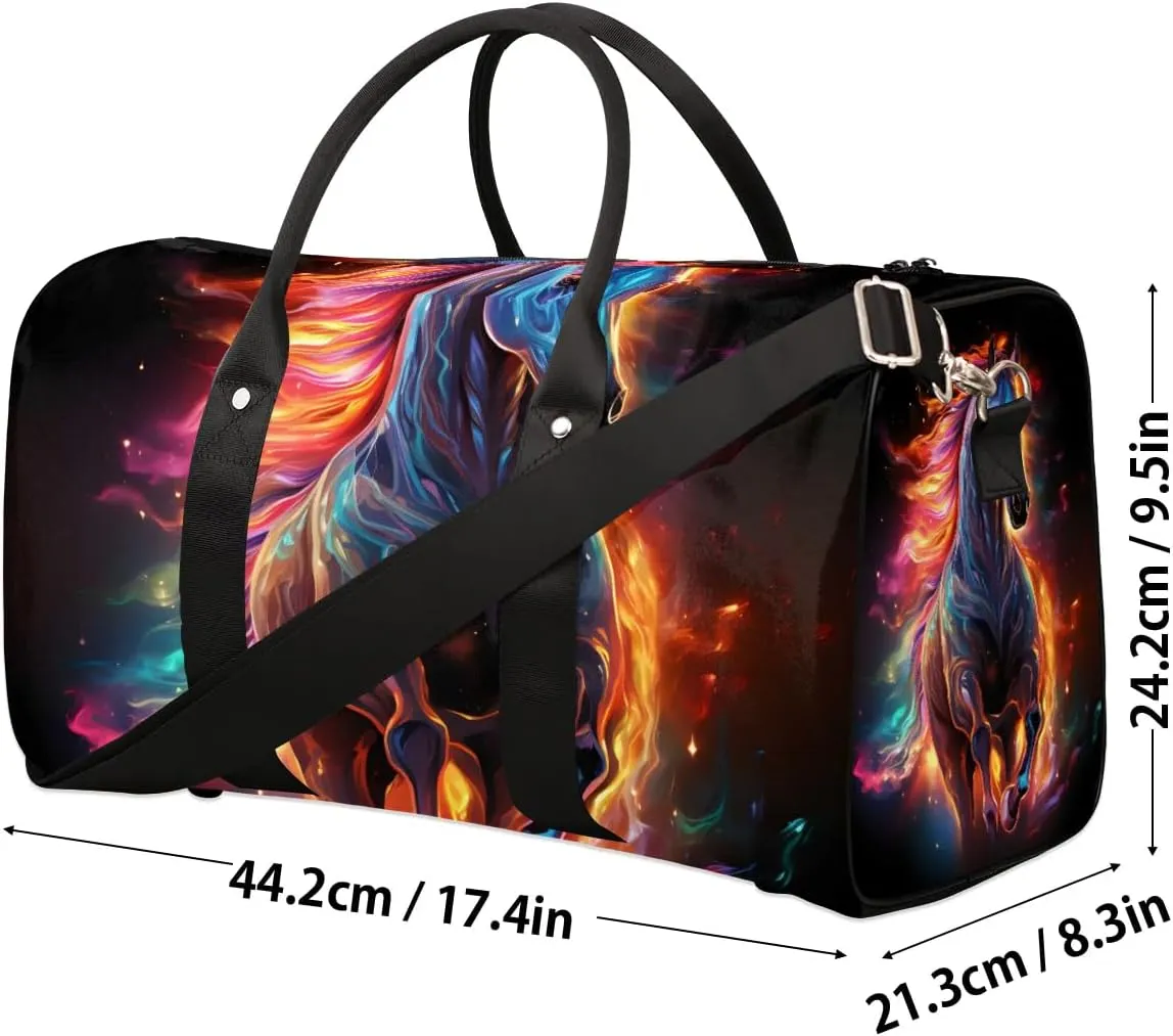 Art Horse Print Travel Duffel Bag for Women Men Waterproof Foldable Overnight Weekender Bag Large Capacity Sports Gym Bag
