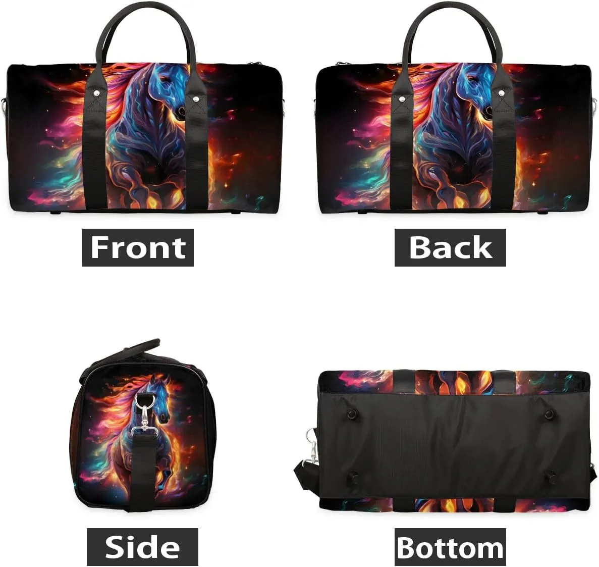 Art Horse Print Travel Duffel Bag for Women Men Waterproof Foldable Overnight Weekender Bag Large Capacity Sports Gym Bag