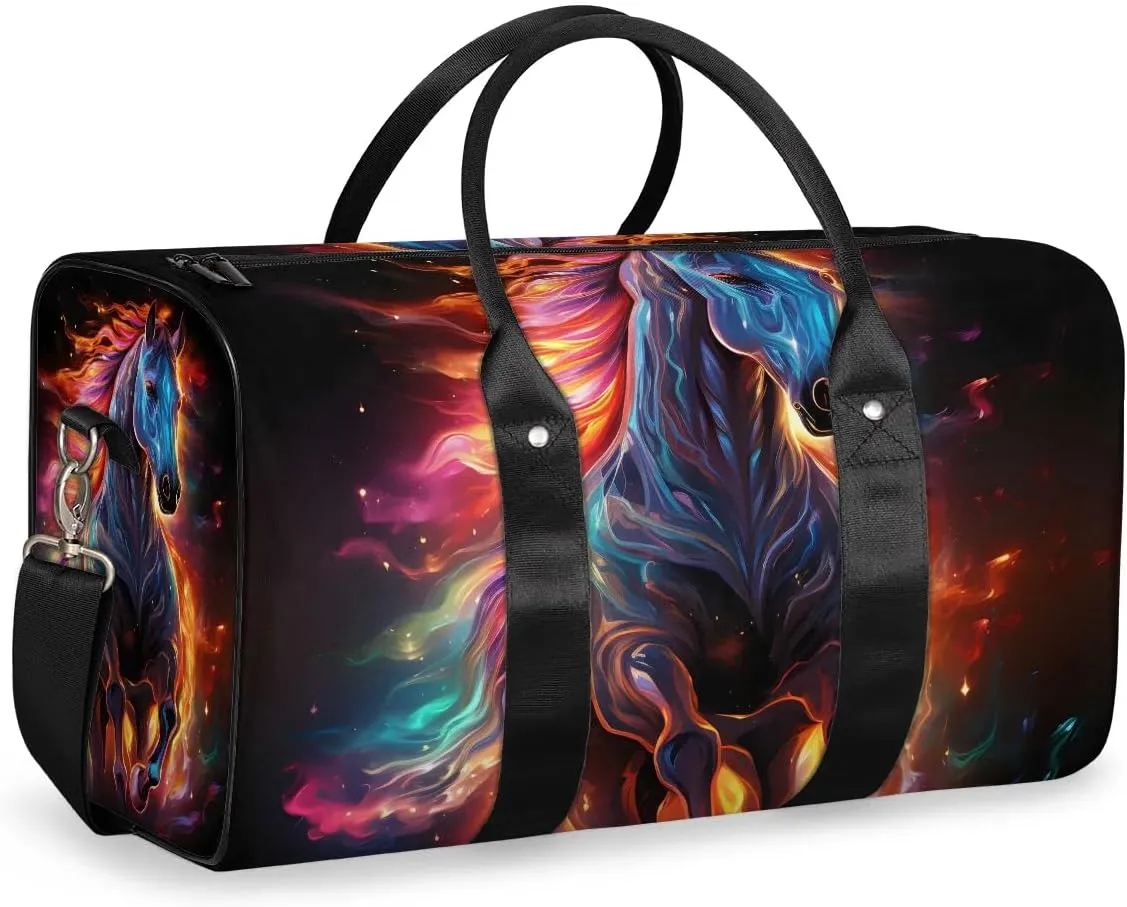 Art Horse Print Travel Duffel Bag for Women Men Waterproof Foldable Overnight Weekender Bag Large Capacity Sports Gym Bag