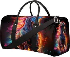 Art Horse Print Travel Duffel Bag for Women Men Waterproof Foldable Overnight Weekender Bag Large Capacity Sports Gym Bag