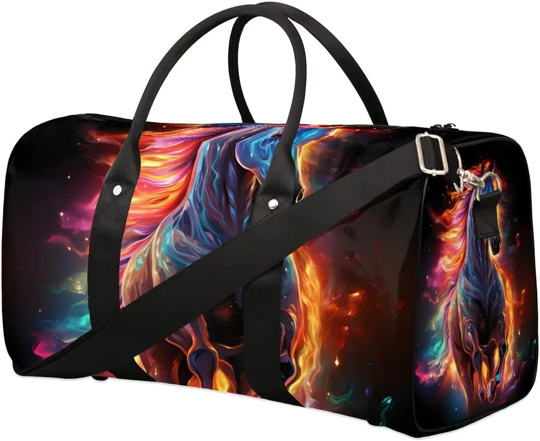 Art Horse Print Travel Duffel Bag for Women Men Waterproof Foldable Overnight Weekender Bag Large Capacity Sports Gym Bag