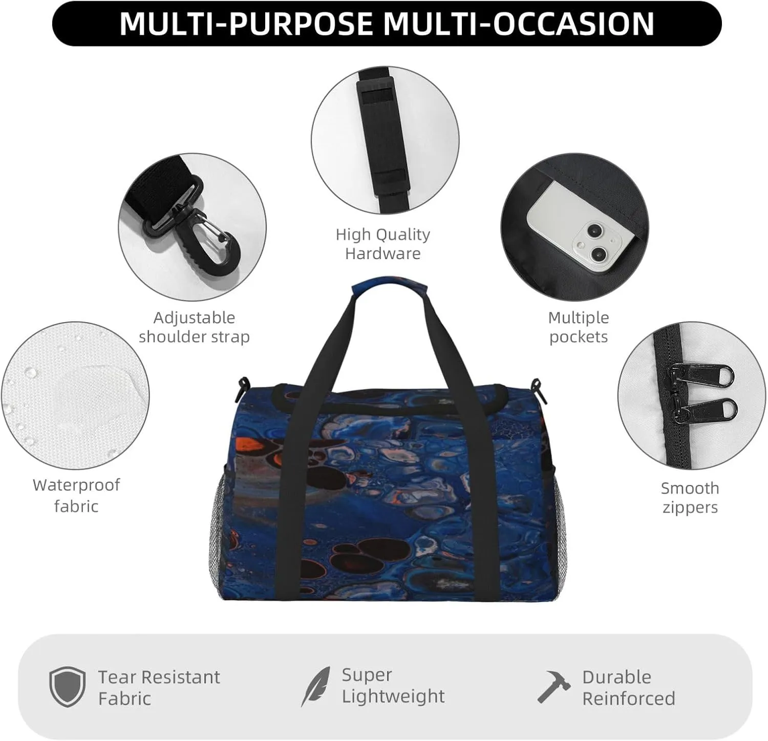 Art Of Fractal Technology Travel Duffel Bag Large Foldable Waterproof Overnight Bag For Beach Swim Bags Pool Sports Gym