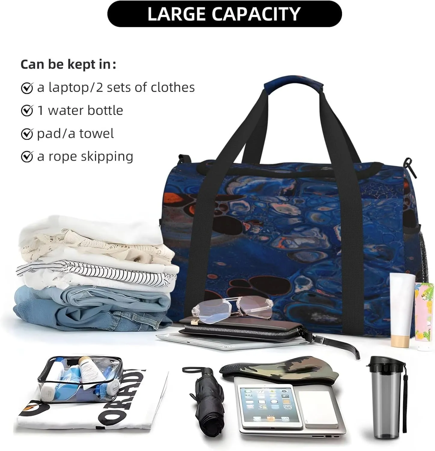 Art Of Fractal Technology Travel Duffel Bag Large Foldable Waterproof Overnight Bag For Beach Swim Bags Pool Sports Gym