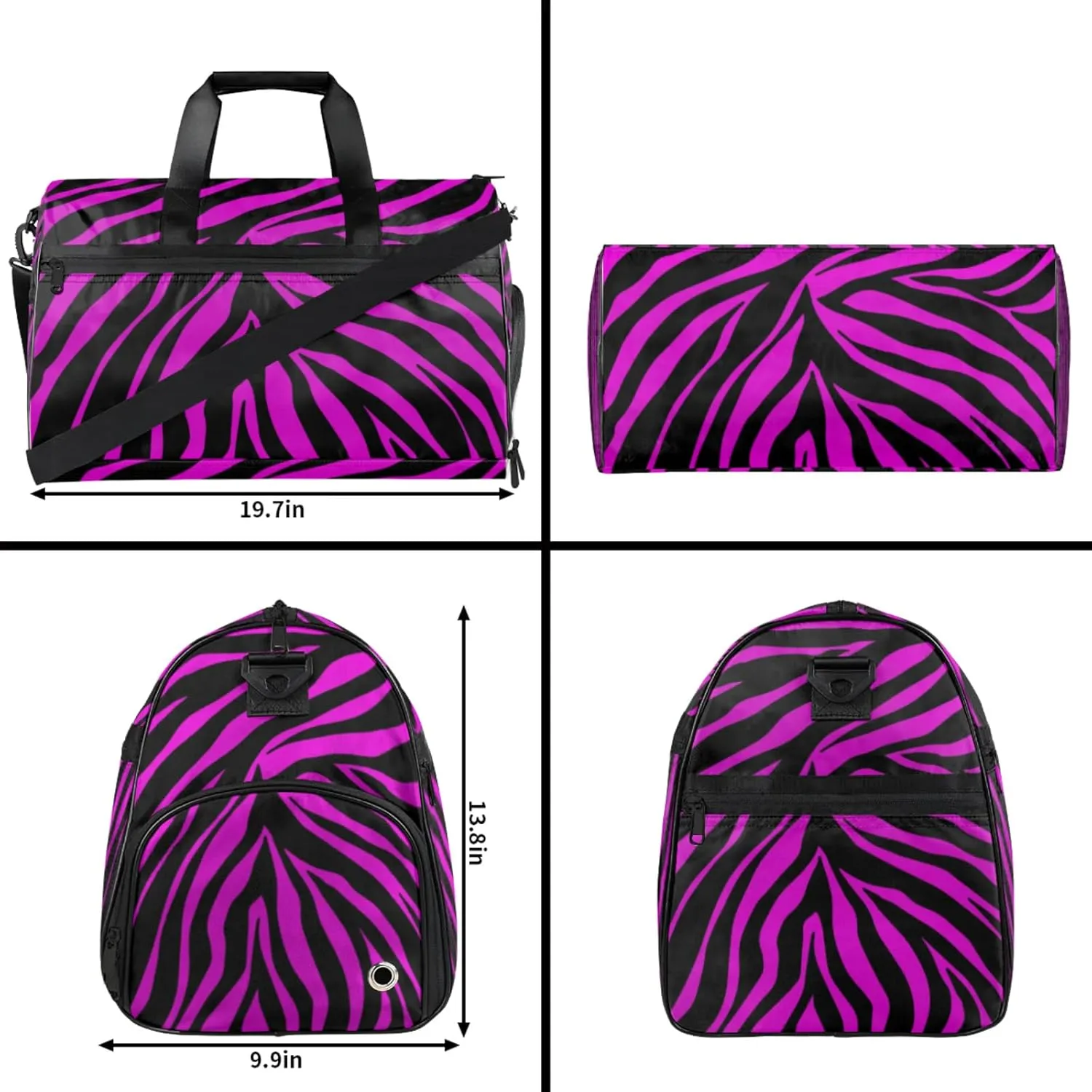 Art Patterns Gym Bag for Men- 43L large Duffle Bag for Travel, Zebra Print Travel Bag with Shoe Compartment-Personal Item Travel Bag Weekender Bags for Women