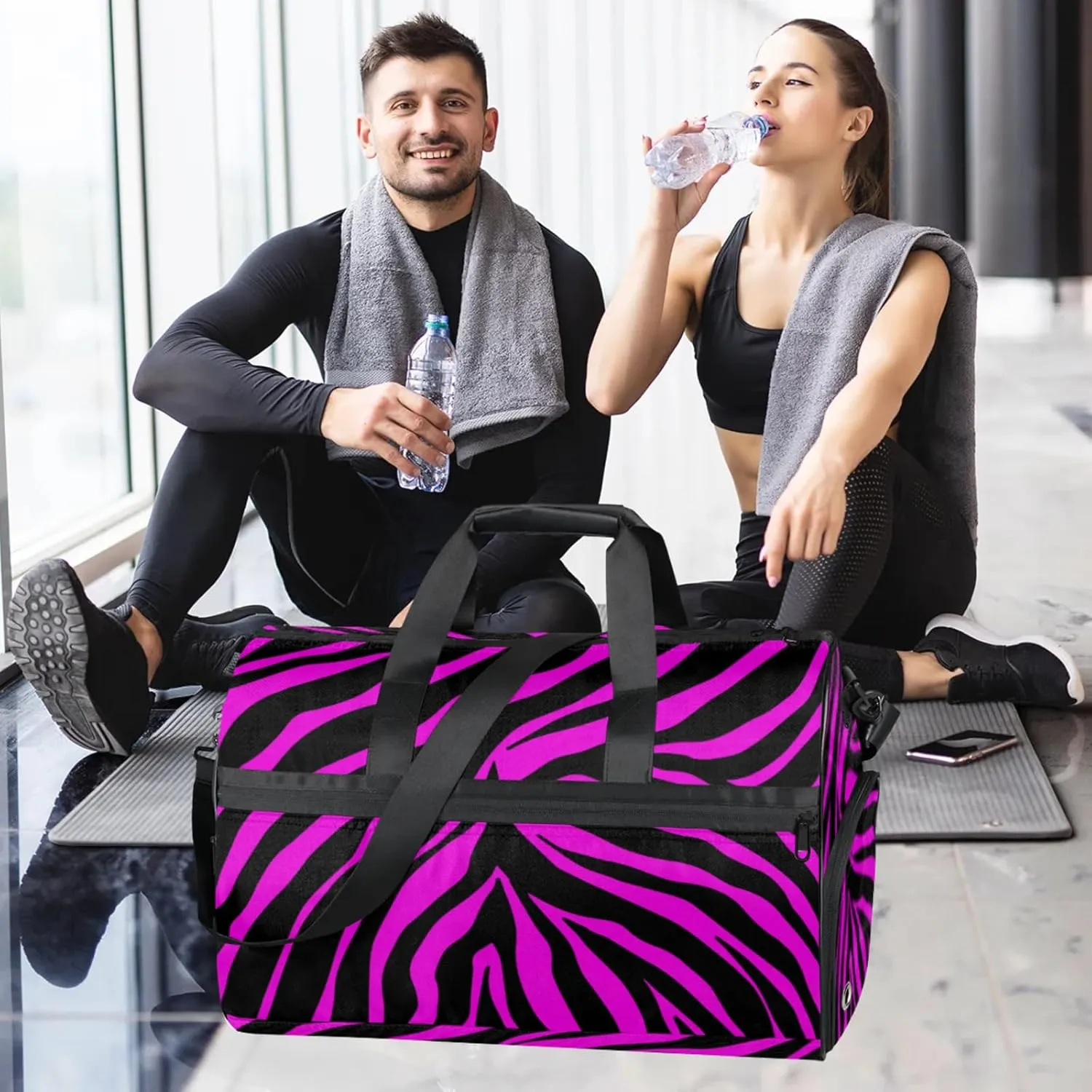 Art Patterns Gym Bag for Men- 43L large Duffle Bag for Travel, Zebra Print Travel Bag with Shoe Compartment-Personal Item Travel Bag Weekender Bags for Women
