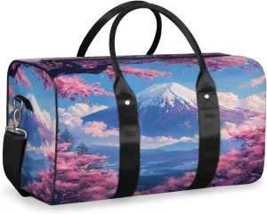 Asian Japanese Travel Duffle Bag, Sports Gym Bags for Women Men, Carry On Weekender Overnight Bag, Cherry Blossom Mount Fuji Workout Hospital Airplane Trips Bag