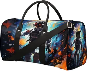 Astronaut Print Travel Duffel Bag for Women Men Waterproof Foldable Overnight Weekender Bag Large Capacity Sports Gym Bag