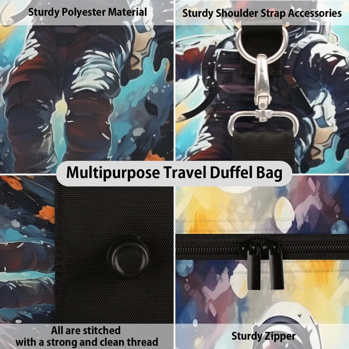 Astronaut Print Travel Duffel Bag for Women Men Waterproof Foldable Overnight Weekender Bag Large Capacity Sports Gym Bag