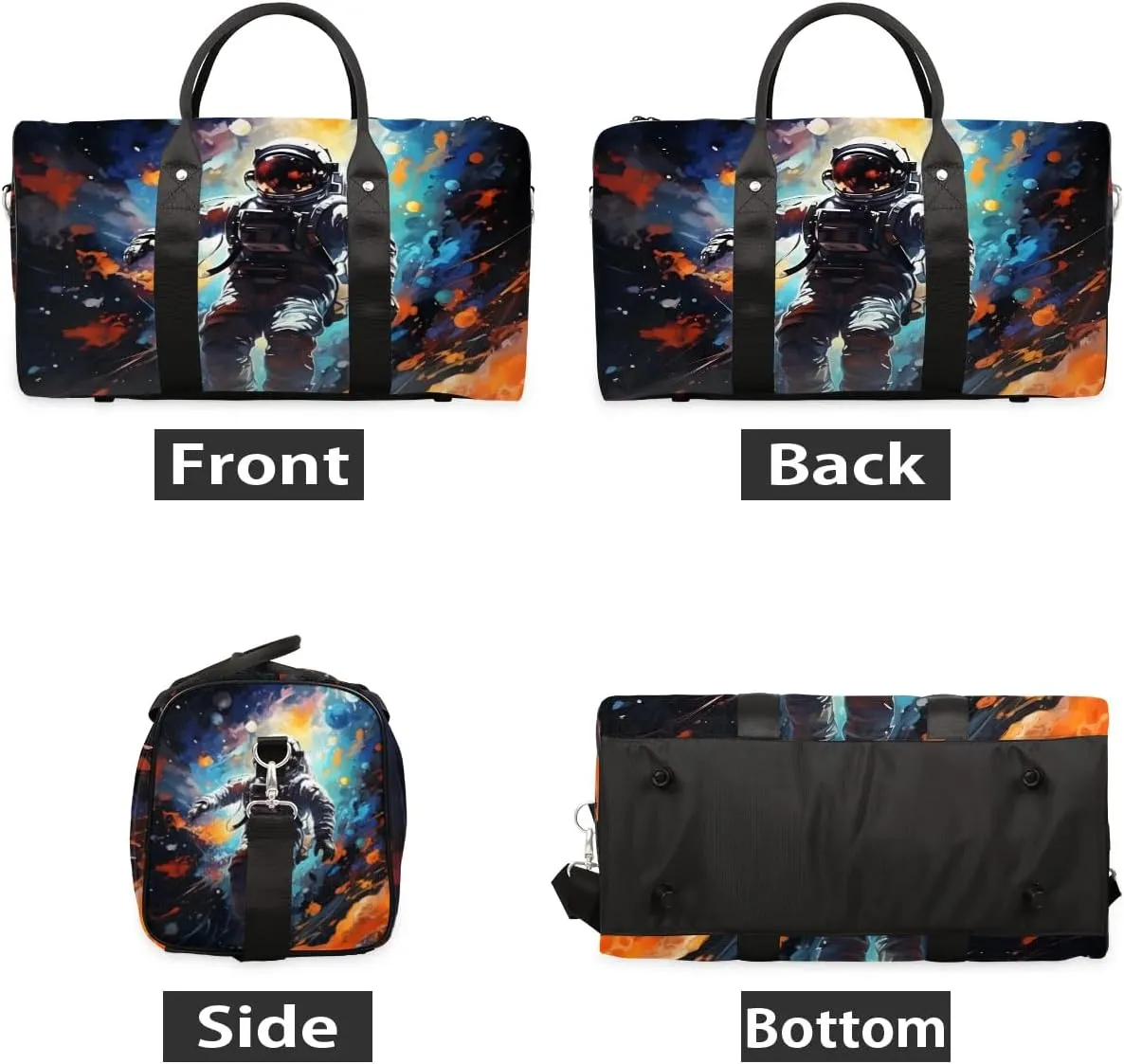 Astronaut Print Travel Duffel Bag for Women Men Waterproof Foldable Overnight Weekender Bag Large Capacity Sports Gym Bag