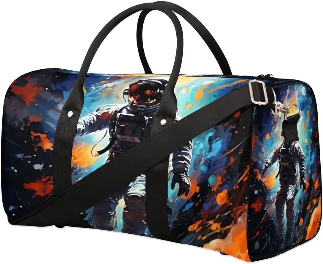 Astronaut Print Travel Duffel Bag for Women Men Waterproof Foldable Overnight Weekender Bag Large Capacity Sports Gym Bag