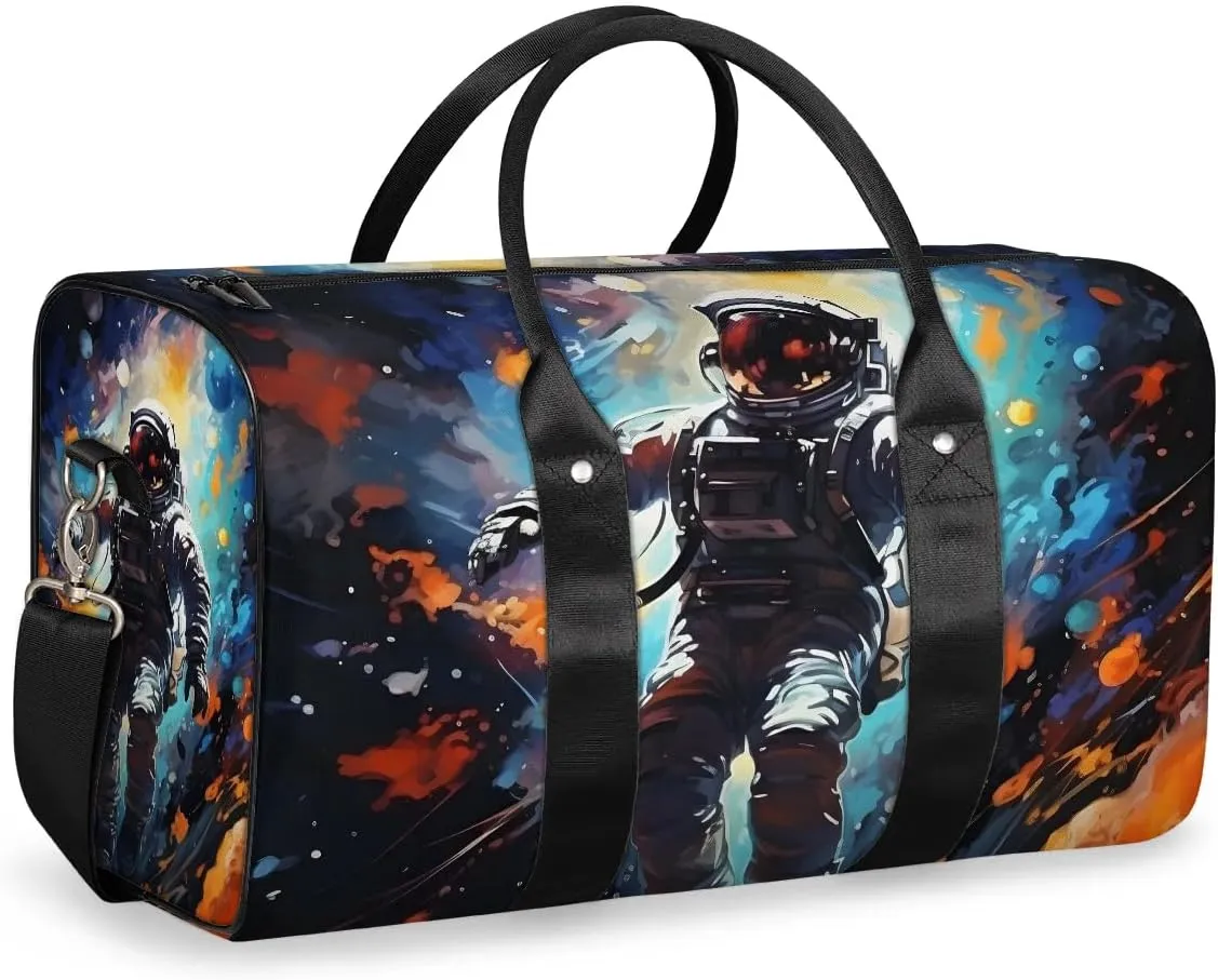 Astronaut Print Travel Duffel Bag for Women Men Waterproof Foldable Overnight Weekender Bag Large Capacity Sports Gym Bag