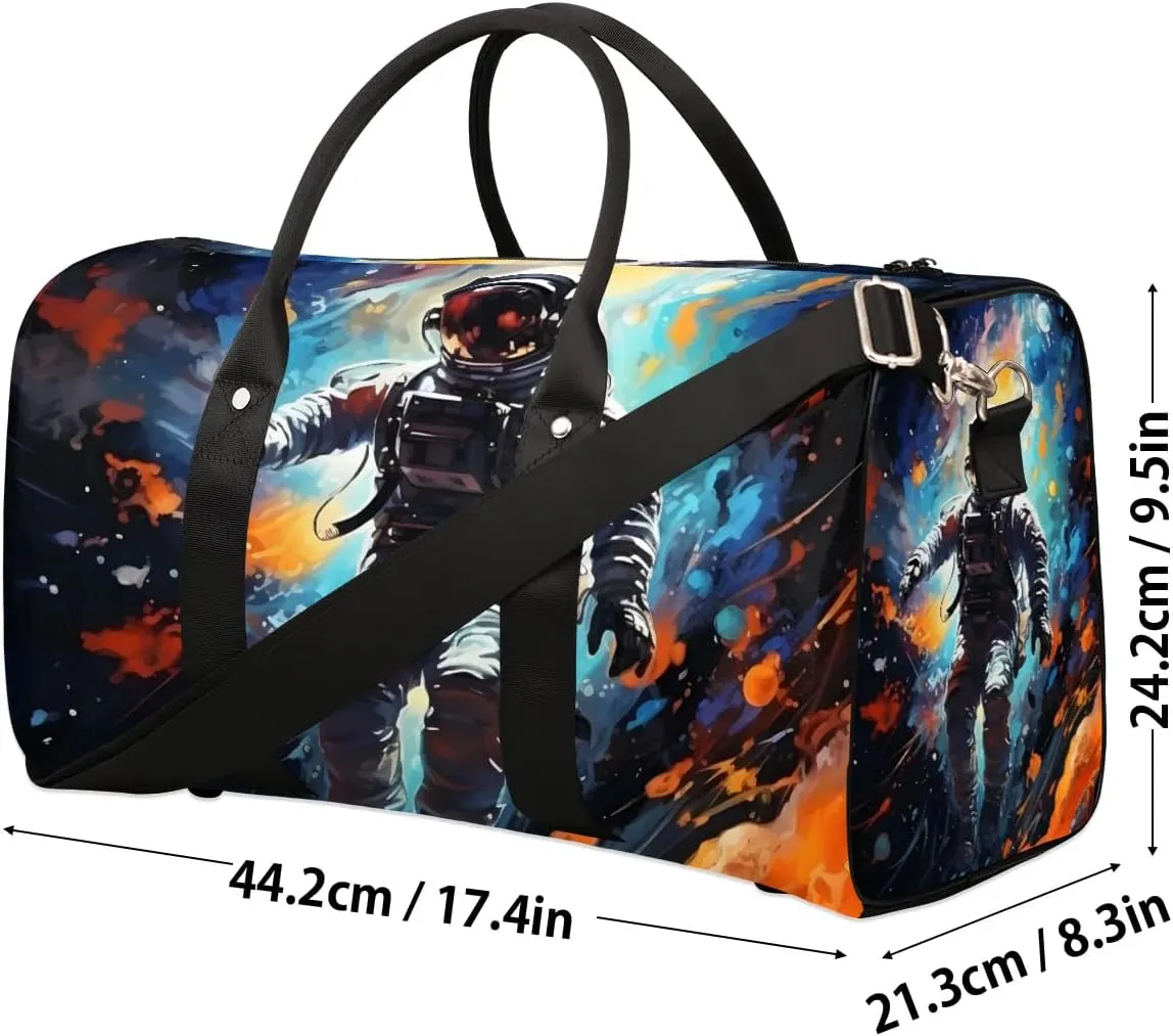 Astronaut Print Travel Duffel Bag for Women Men Waterproof Foldable Overnight Weekender Bag Large Capacity Sports Gym Bag
