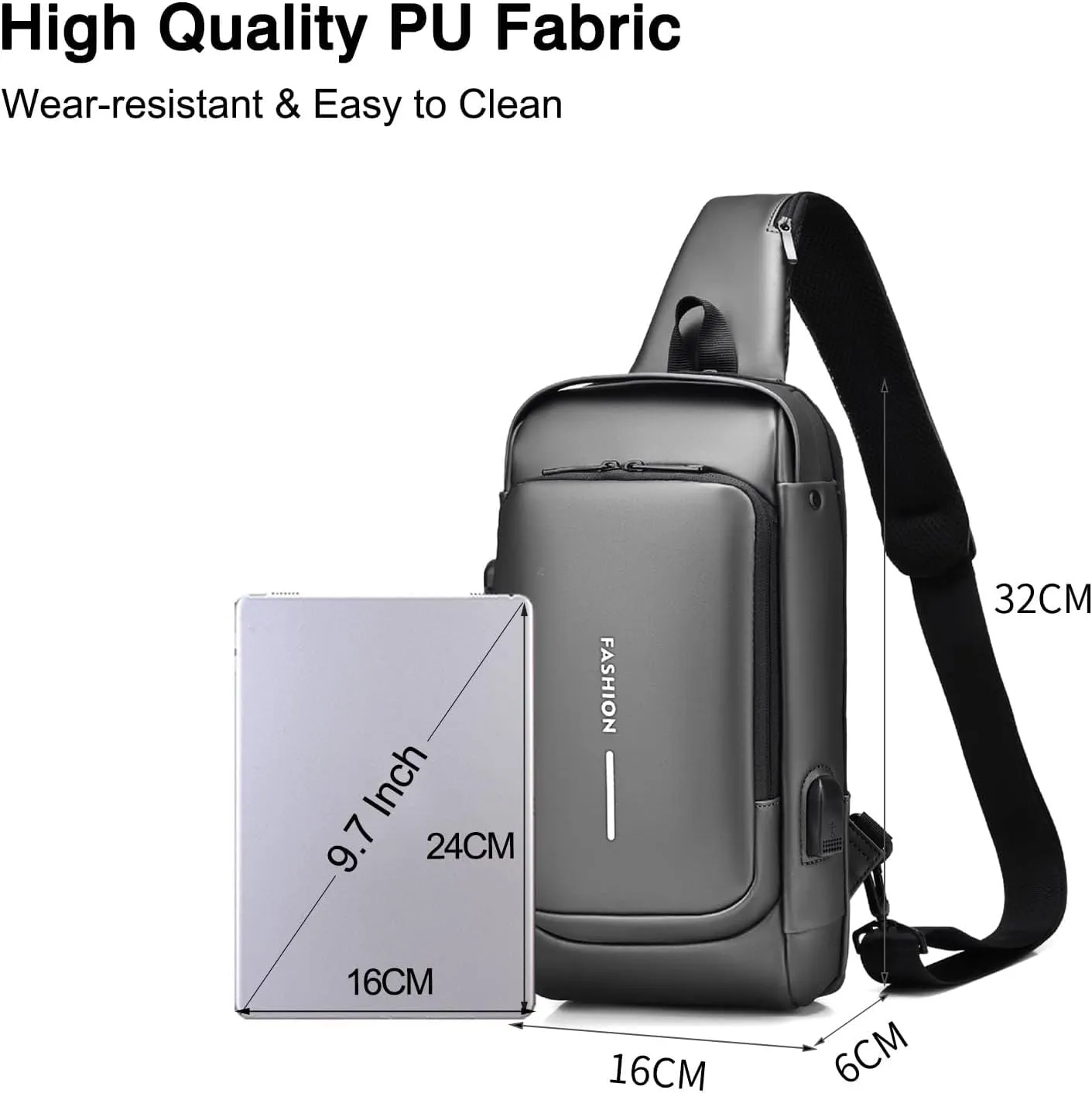 Auricz Bag, Auricz Sling Bag, Carbon Fiber Streamline Sling Bag, USB Charging Sport Slings, Waterproof Shoulder Backpack (Blue)
