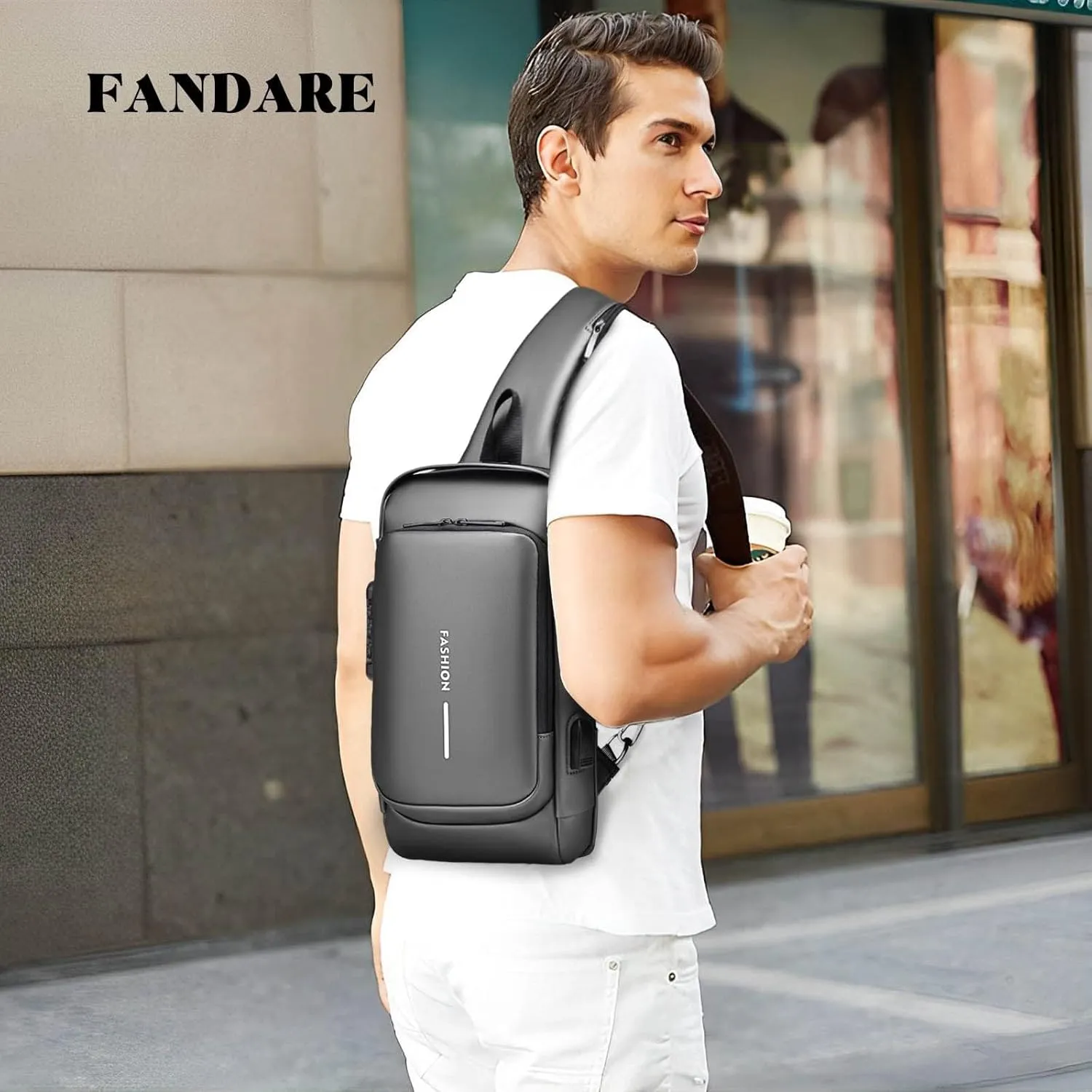 Auricz Bag, Auricz Sling Bag, Carbon Fiber Streamline Sling Bag, USB Charging Sport Slings, Waterproof Shoulder Backpack (Blue)