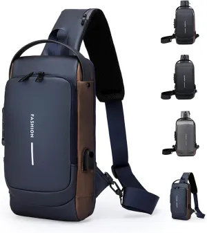 Auricz Bag, Auricz Sling Bag, Carbon Fiber Streamline Sling Bag, USB Charging Sport Slings, Waterproof Shoulder Backpack (Blue)
