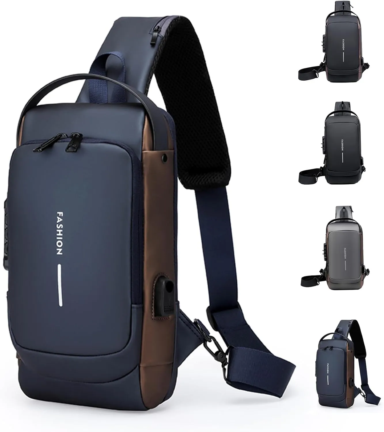 Auricz Bag, Auricz Sling Bag, Carbon Fiber Streamline Sling Bag, USB Charging Sport Slings, Waterproof Shoulder Backpack (Blue)