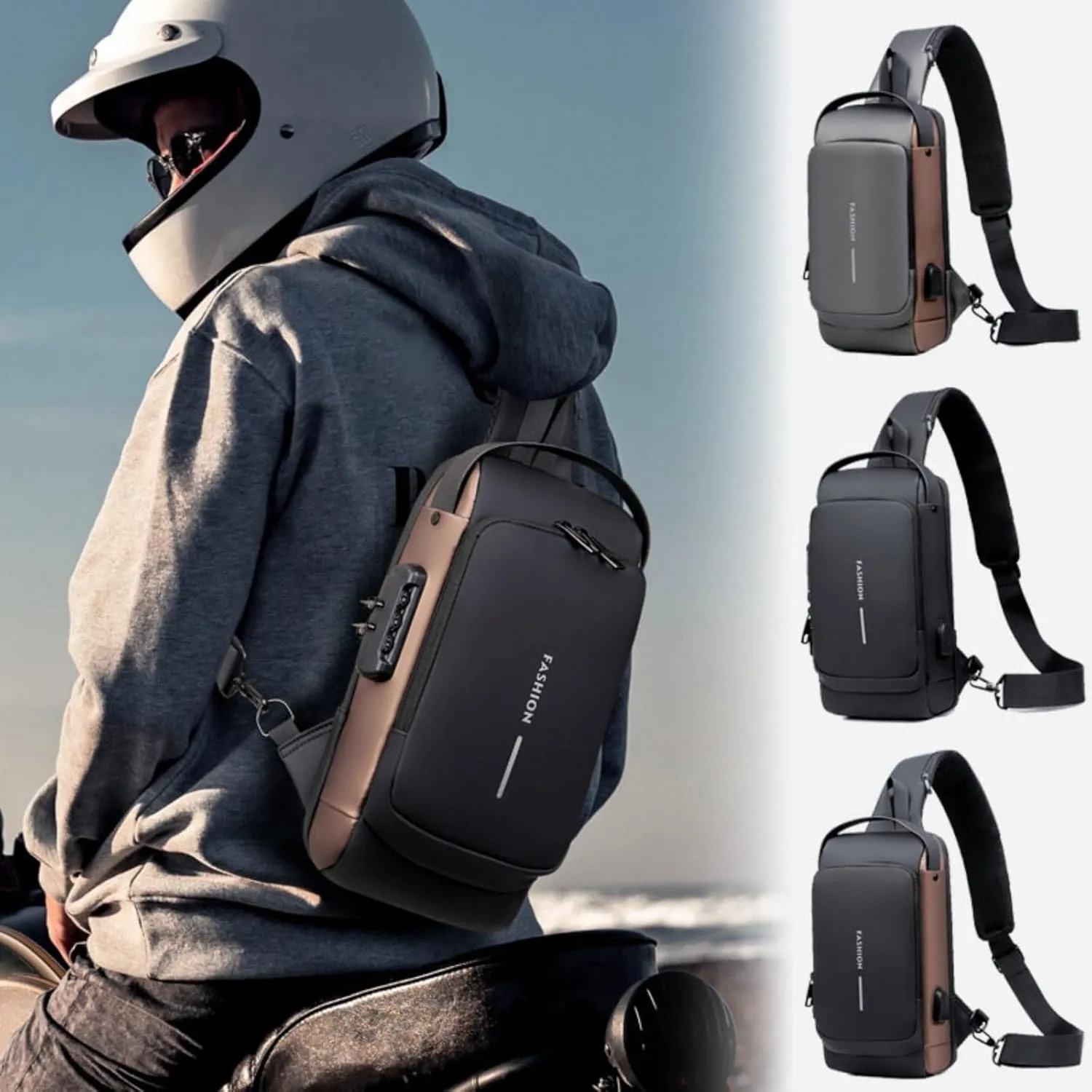 Auricz Sling Bag for Men Women Travel, Leyweio Bags Crossbody Fashion Carbon Fiber Streamline Anti-Theft Sling Bag