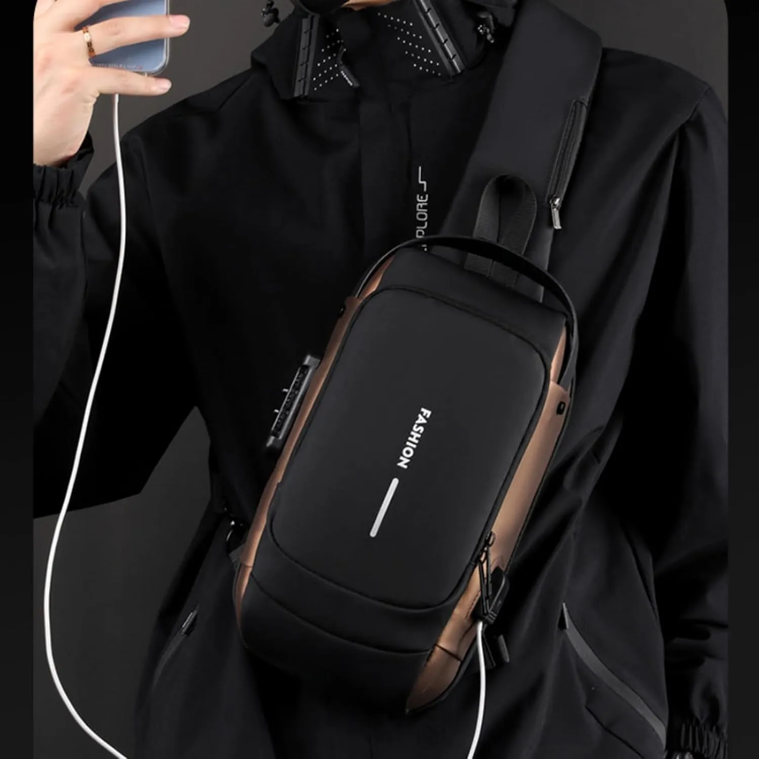 Auricz Sling Bag for Men Women Travel, Leyweio Bags Crossbody Fashion Carbon Fiber Streamline Anti-Theft Sling Bag
