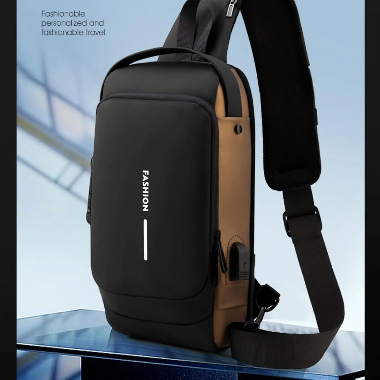 Auricz Sling Bag for Men Women Travel, Leyweio Bags Crossbody Fashion Carbon Fiber Streamline Anti-Theft Sling Bag