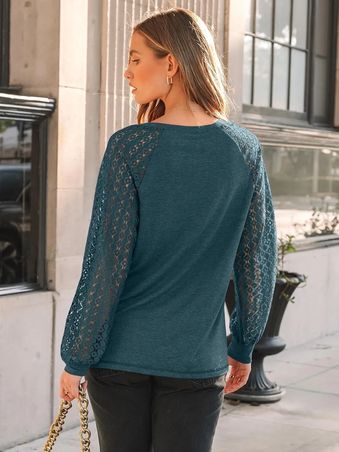 AUTOMET Womens Long Sleeve Shirts V-Neck Lace Tops Business Casual Blouses Tee Trendy 2025 Fall Fashion Outfits Clothes