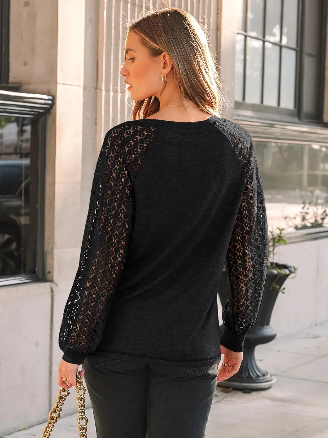 AUTOMET Womens Long Sleeve Shirts V-Neck Lace Tops Business Casual Blouses Tee Trendy 2025 Fall Fashion Outfits Clothes