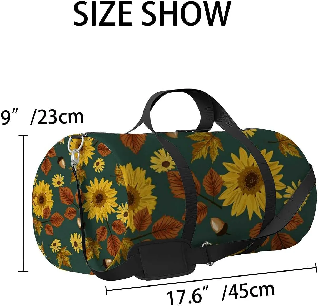 Autumn Maple Sunflowers Sports Duffel Bag Travel Gym Tote Bags Lightweight Durable Shoulder Strap Waterproof Polyester Outside Mesh Pocket Overnight Trip Duffel Bag for Women Men