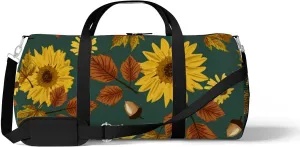 Autumn Maple Sunflowers Sports Duffel Bag Travel Gym Tote Bags Lightweight Durable Shoulder Strap Waterproof Polyester Outside Mesh Pocket Overnight Trip Duffel Bag for Women Men