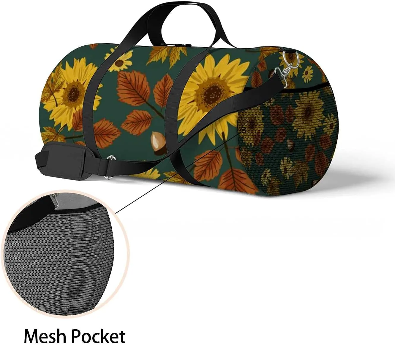 Autumn Maple Sunflowers Sports Duffel Bag Travel Gym Tote Bags Lightweight Durable Shoulder Strap Waterproof Polyester Outside Mesh Pocket Overnight Trip Duffel Bag for Women Men