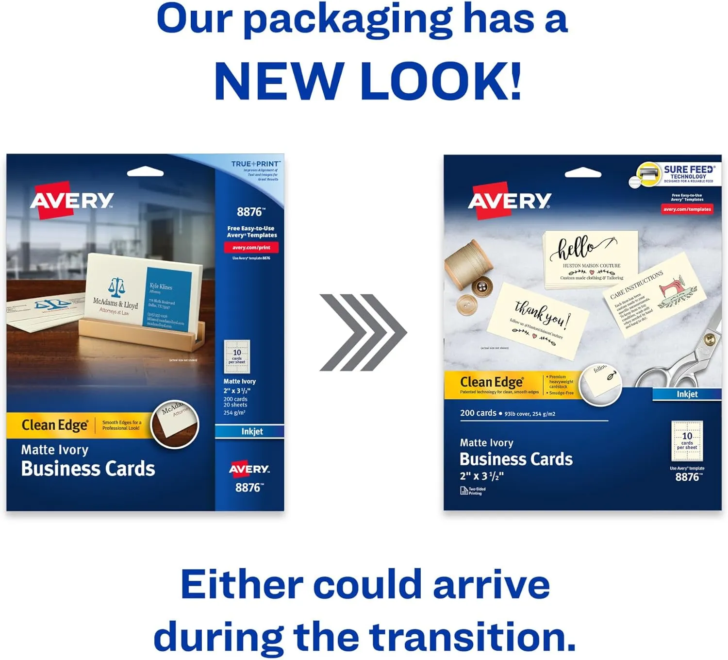 Avery Clean Edge Printable Business Cards with Sure Feed Technology, 2" x 3.5", Ivory, 200 Blank Cards for Inkjet Printers (08876)