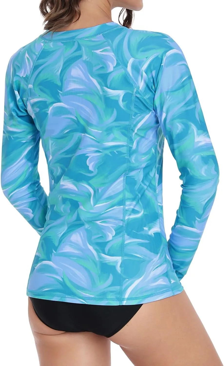 AXESEA Women Long Sleeve Rash Guard UPF 50  UV Sun Protection Zip Front Swimsuit Shirt Printed Surfing Shirt Top