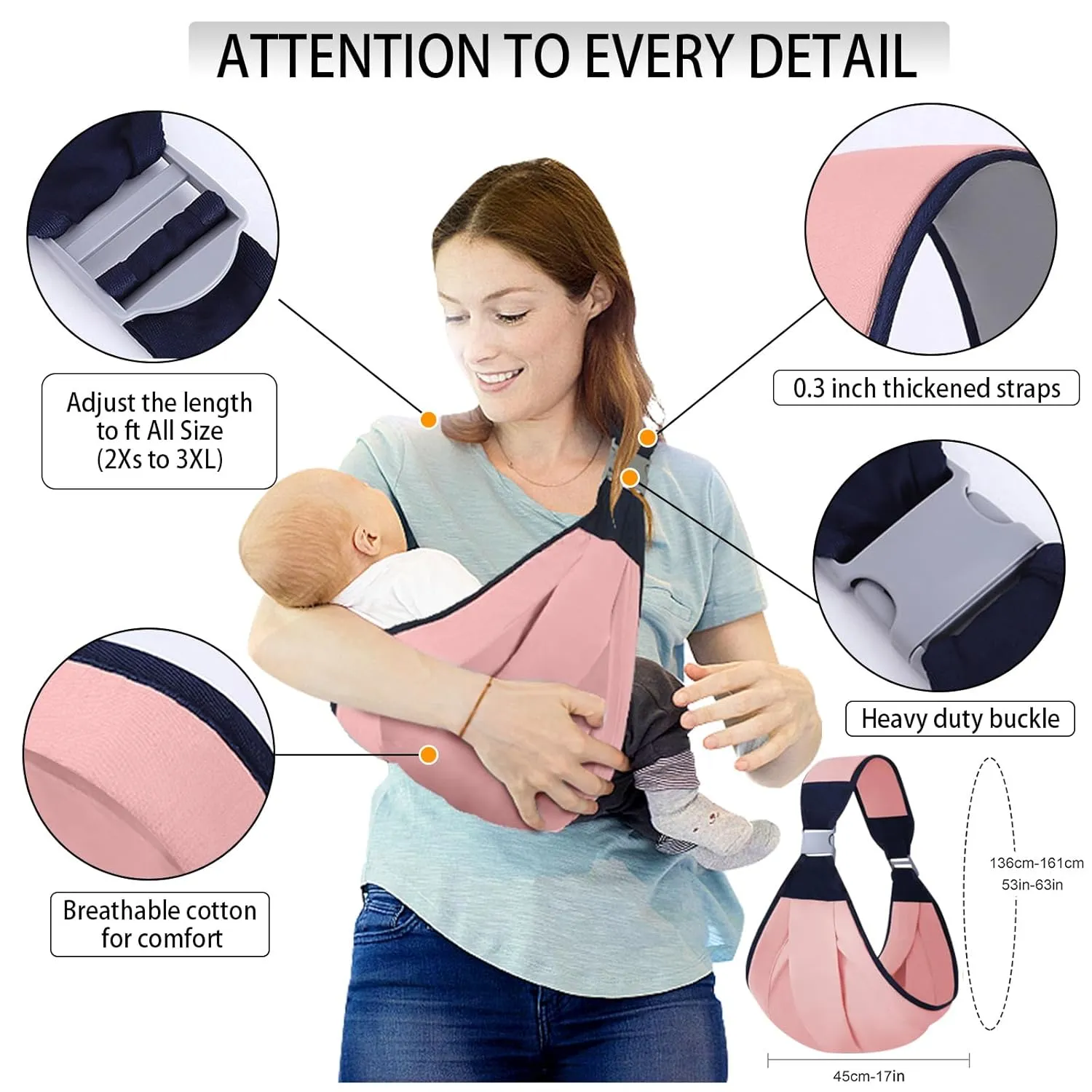 Baby Sling Carrier - Adjustable Half Wrapped Sling Hip Carrier, One Shoulder Labor-Saving, Lightweight Cloth Fabric Baby Holder for Newborn to Toddler Up to 45 lbs (Pink)