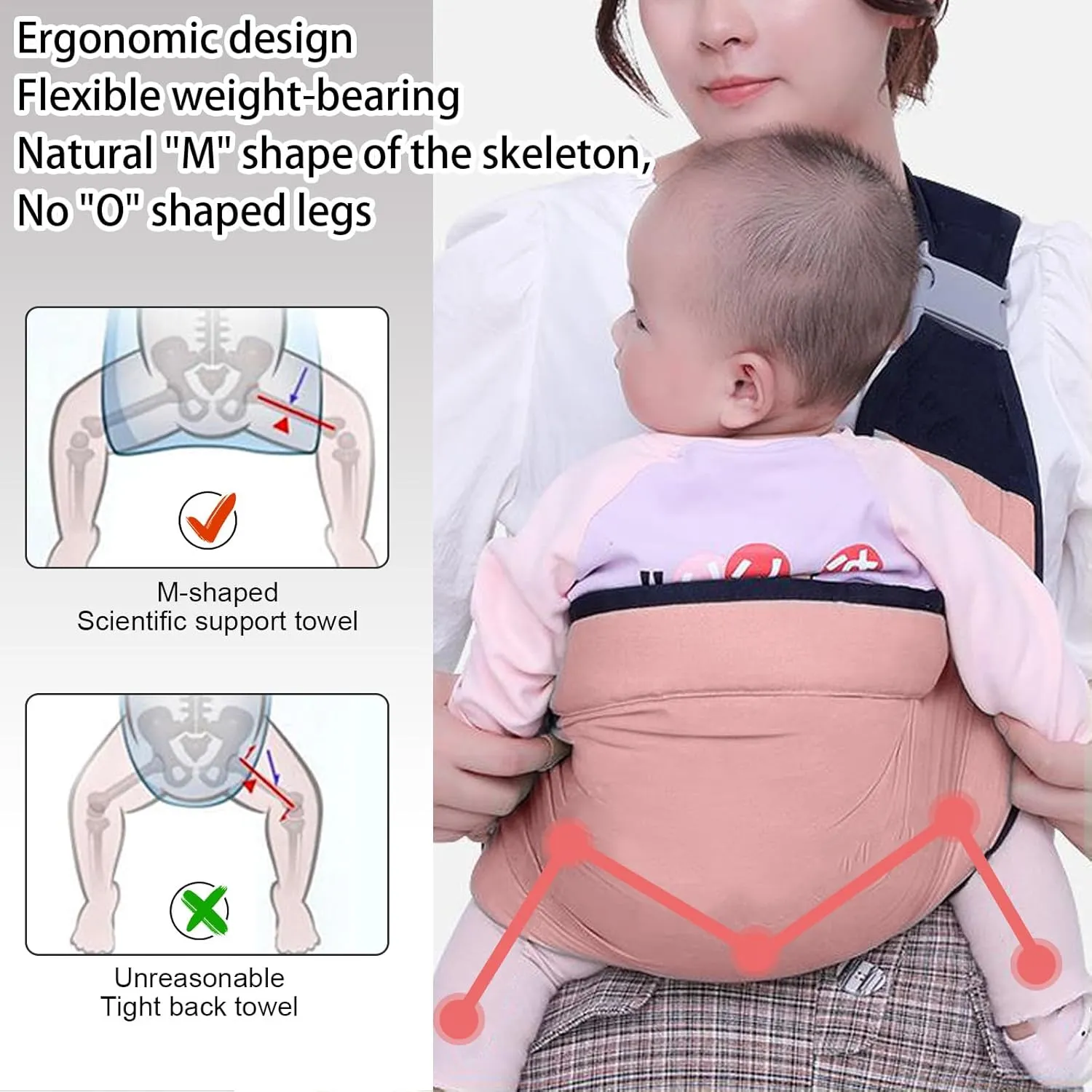 Baby Sling Carrier - Adjustable Half Wrapped Sling Hip Carrier, One Shoulder Labor-Saving, Lightweight Cloth Fabric Baby Holder for Newborn to Toddler Up to 45 lbs (Pink)