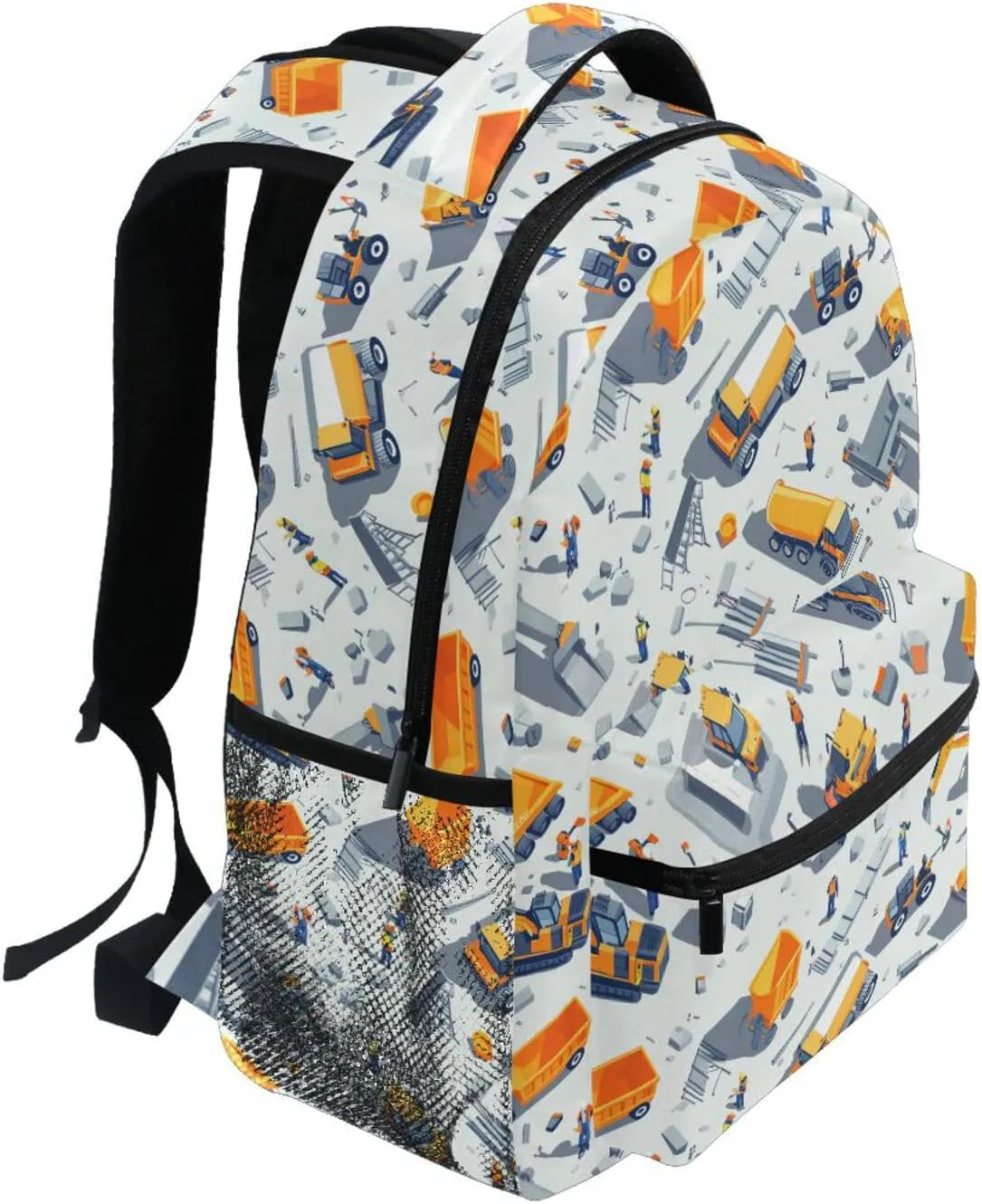 Backpack for Teenager Waterproof Stylish Travel Bags with Chest Strap Gift Men & Women Construction Scene Concrete Mixer Truck Bulldozer