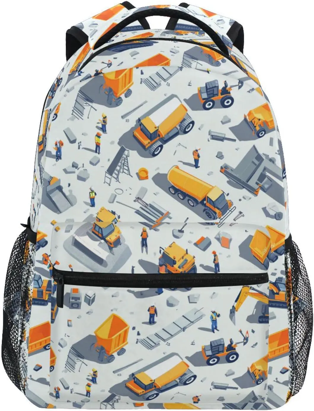 Backpack for Teenager Waterproof Stylish Travel Bags with Chest Strap Gift Men & Women Construction Scene Concrete Mixer Truck Bulldozer