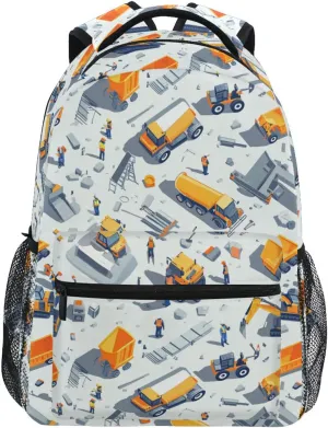 Backpack for Teenager Waterproof Stylish Travel Bags with Chest Strap Gift Men & Women Construction Scene Concrete Mixer Truck Bulldozer