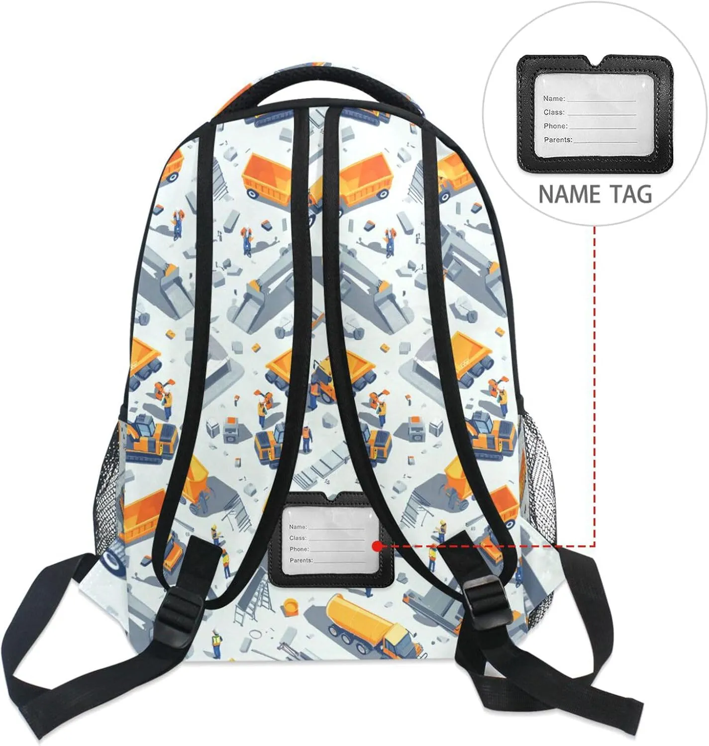 Backpack for Teenager Waterproof Stylish Travel Bags with Chest Strap Gift Men & Women Construction Scene Concrete Mixer Truck Bulldozer
