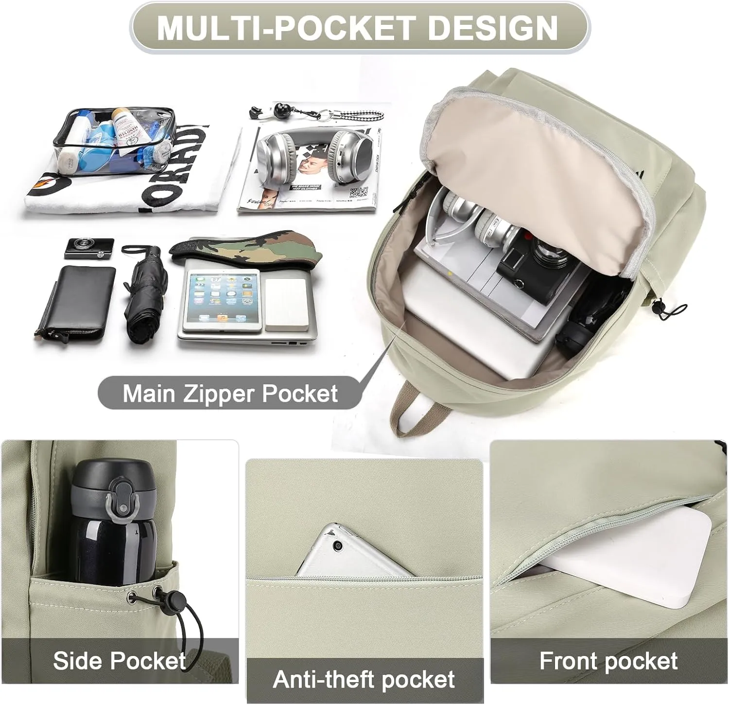 Backpack Lightweight Bag Waterproof High Middle Backpack For Cute Aesthetic Backpack Casual Daypack For Men Women Green