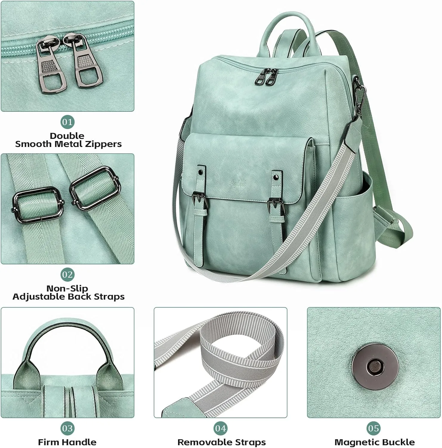 Backpack Purse for Women PU Leather Back Packs Designer Ladies Shoulder Bag Fashion Faux Work Travel Handbags