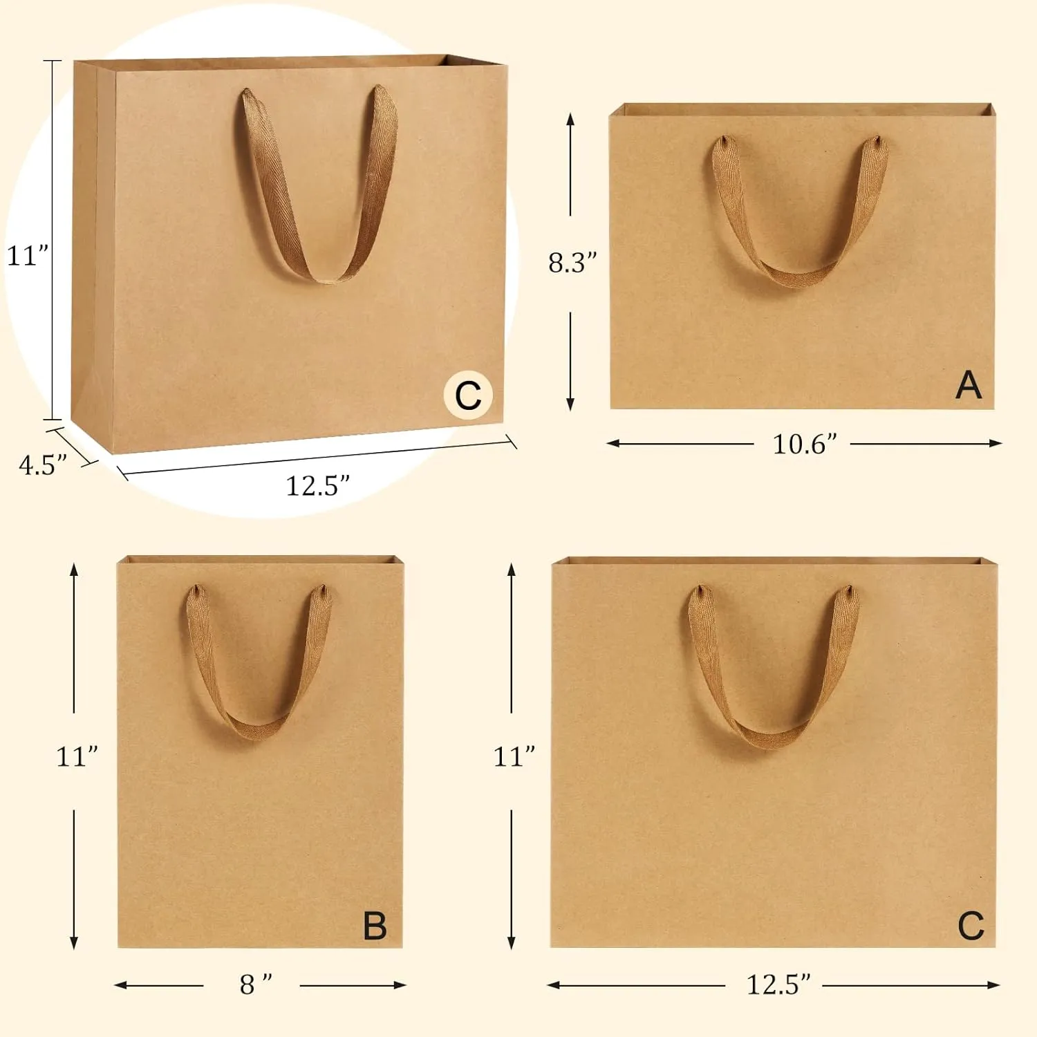 BagDream 12.5x4.5x11 25Pcs Gift Bags Heavy Duty Kraft Brown Paper Bags with Handles, Sturdy Large Paper Gift Sacks for Shopping, Retail, Merchandise, Wedding Party Favor