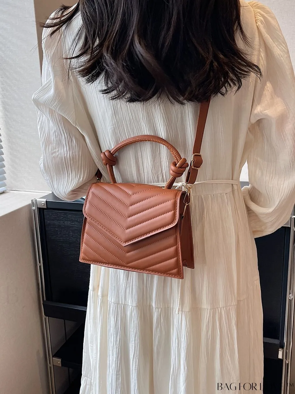 BagForLove - Adjustable Strap Mini Flap Handbag: Stylish V-shaped Print with Fashionable Appeal